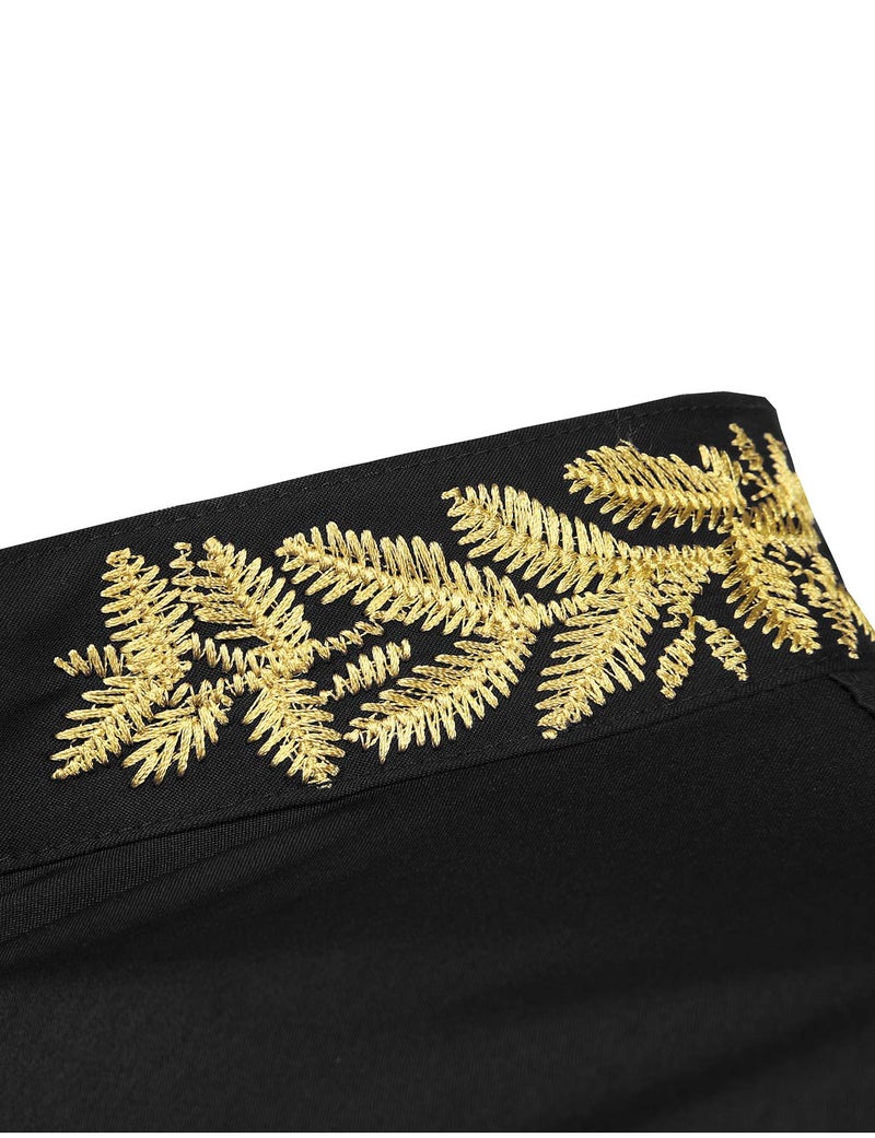 ZEROYAA Mens Hipster Gold Embroidery Mandarin Collar Slim Fit Long Sleeve Casual Dress Shirts Z52 Black X-Large - Image 5